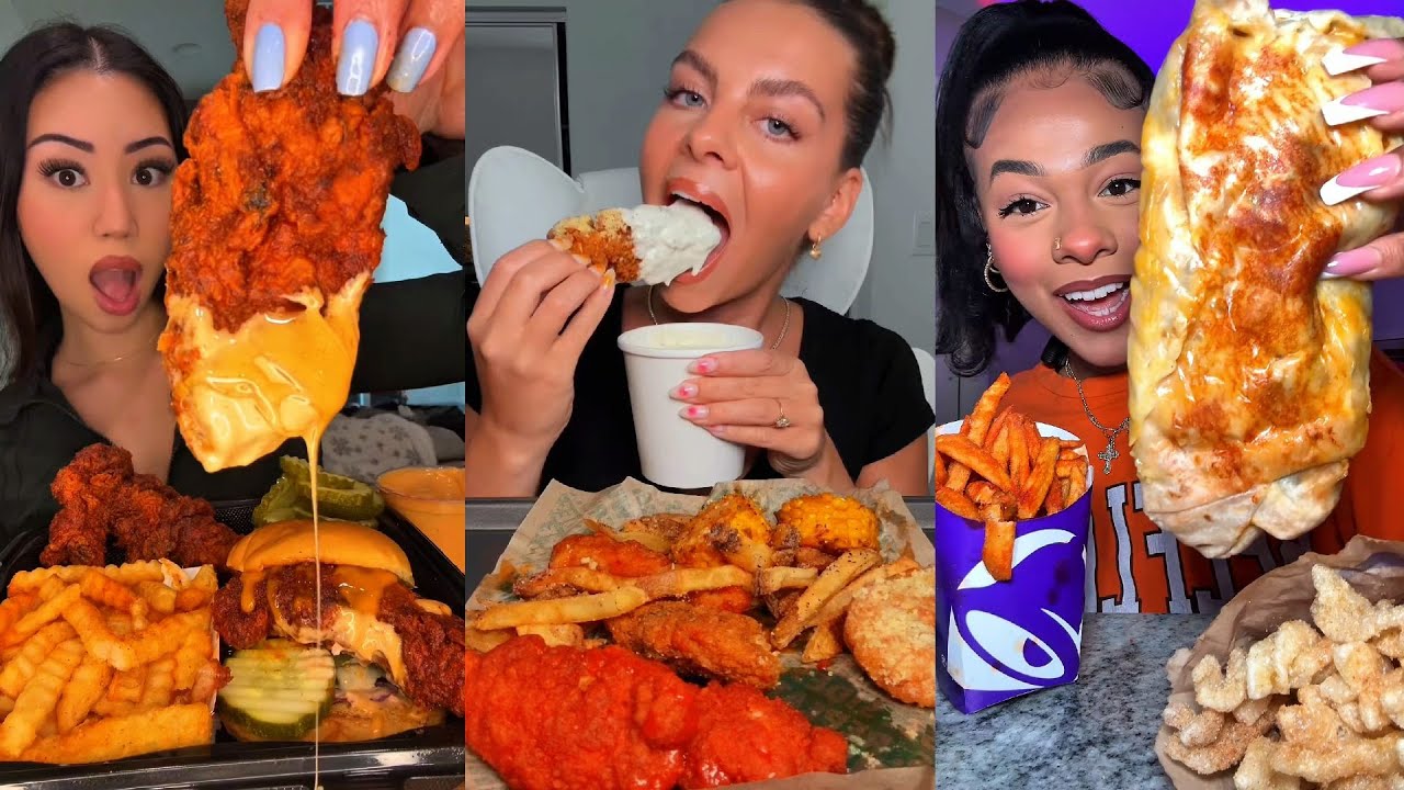 TIKTOK Mukbang Compilation | Dave's Hot Chicken, Wingstop, Taco Bell, Chipotle & More!
