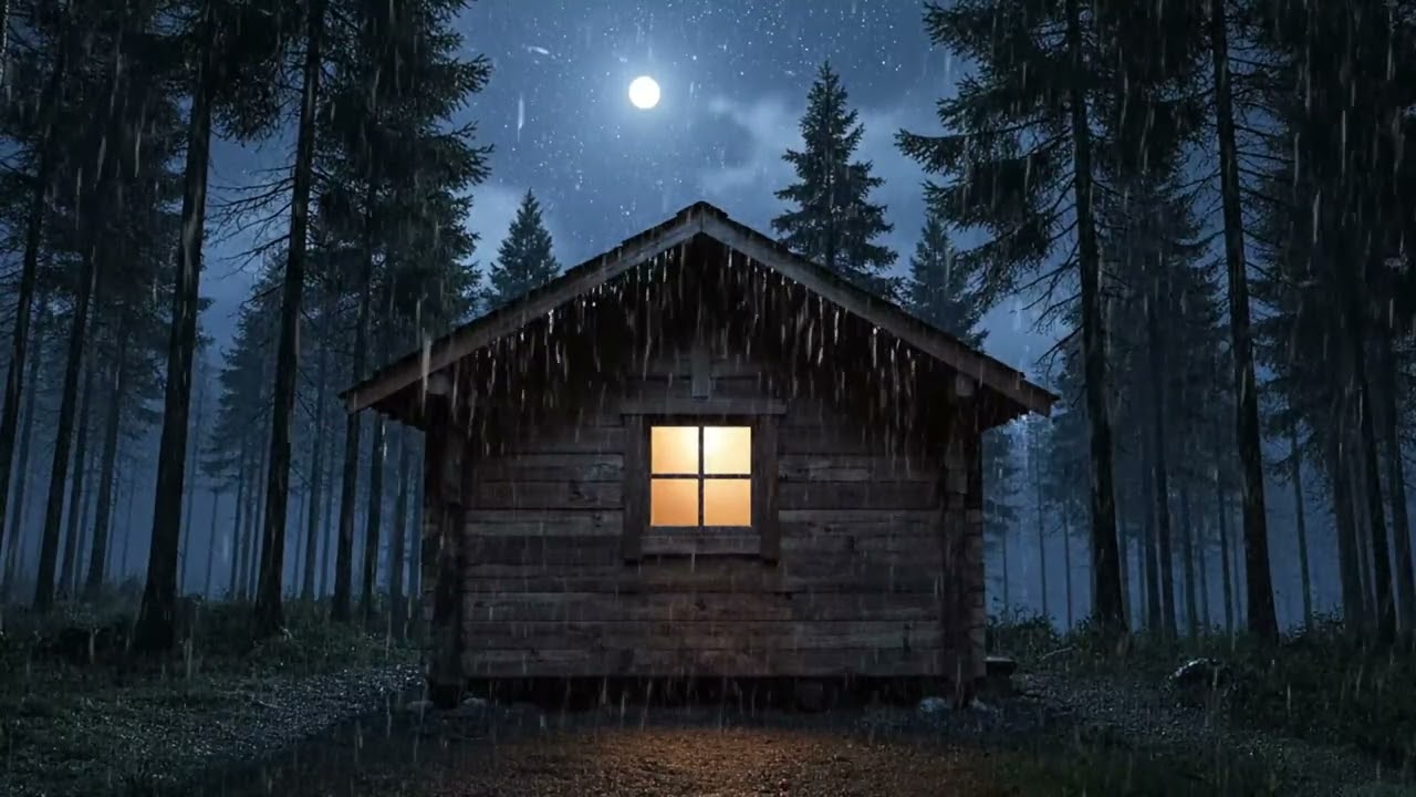 Heavy Rain on Cabin Roof at Night | Cozy Forest Sounds for Deep Sleep