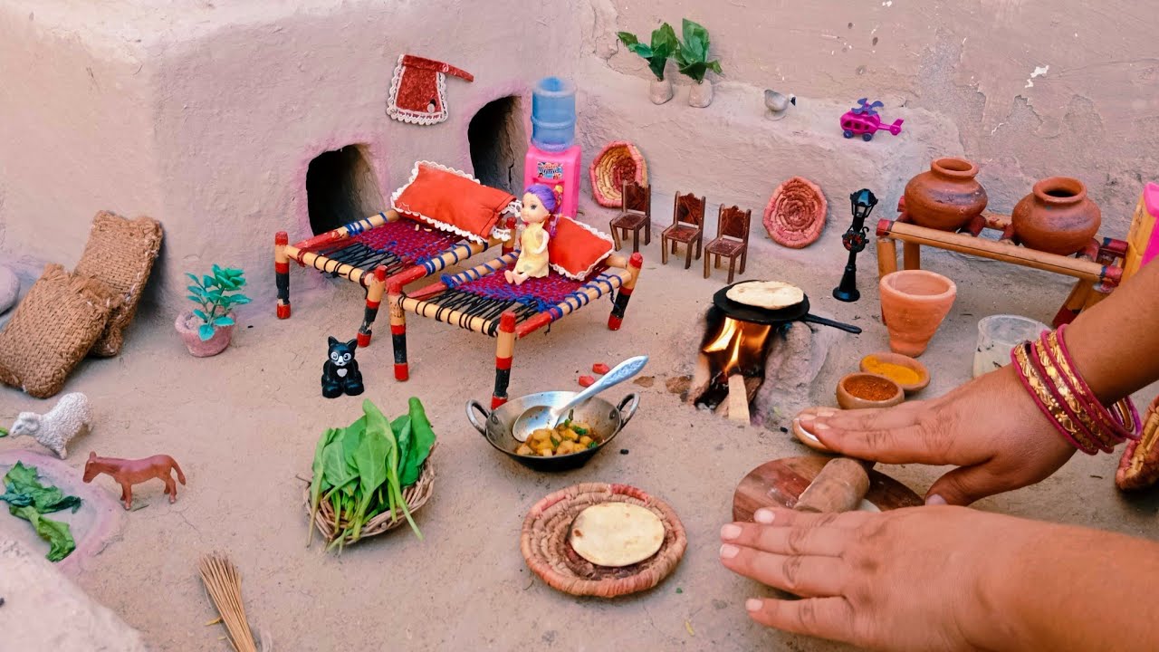 Miniature Mooli Palak With Mini Chapati | Tiny Village-Style Recipe