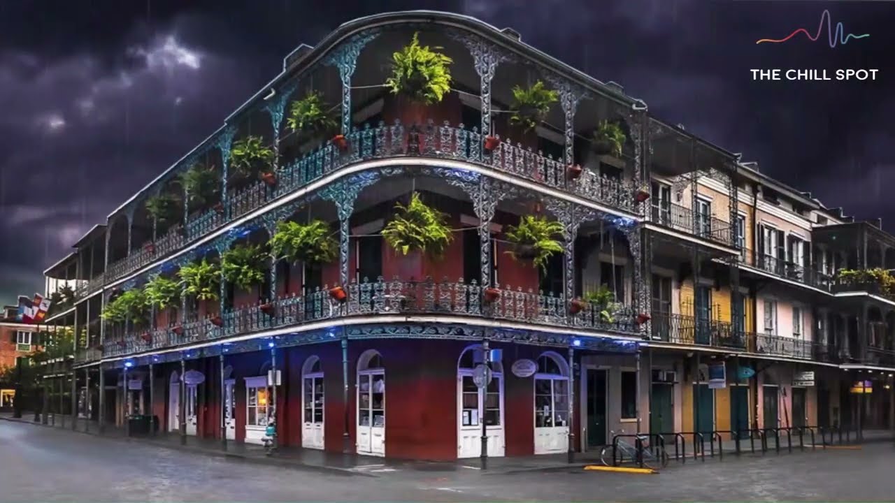 4K Meditation | Rainy Night in New Orleans on Royal Street | Relaxing Rain Sounds & Ambient Jazz 🎷🌧️