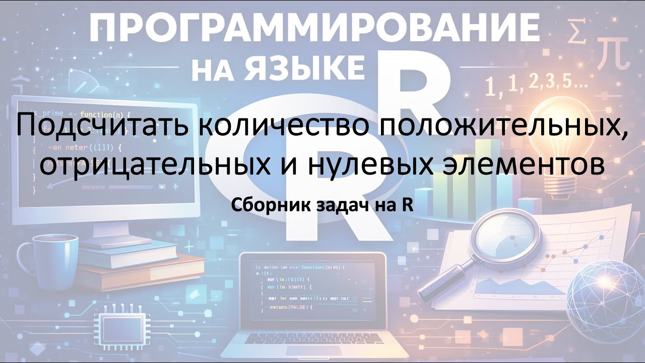 Сборник задач на R-Задача №4. Подсчитать количество положительных, отрицательных и нулевых элементов