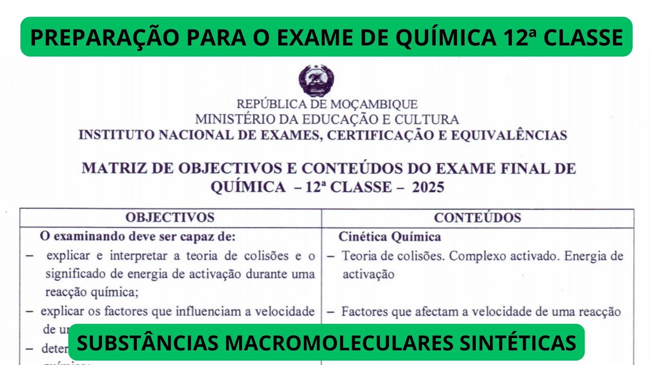 SUBSTÂNCIAS MACROMOLECULARES SINTÉTICAS | QUÍMICA ORGÂNICA | MATRIZ DE QUÍMICA 12ª CLASSE 2025
