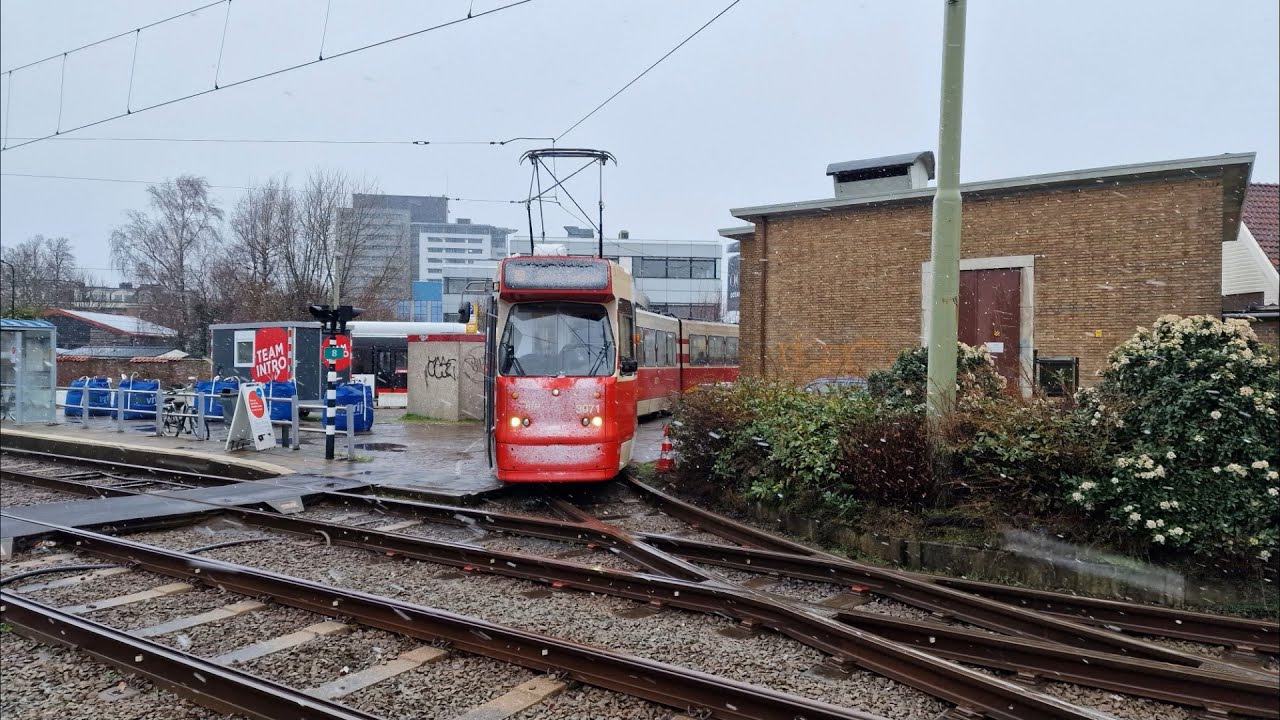 HTM tram 1B Delft Station - Rijswijk 's-Gravenmade - Delft Tanthof | natte sneeuw | 2023
