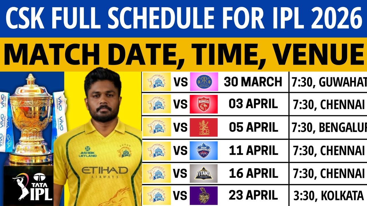 Расписание матчей финала IPL 2026 - Chennai Super Kings | Расписание матчей CSK 2026 | Расписание...