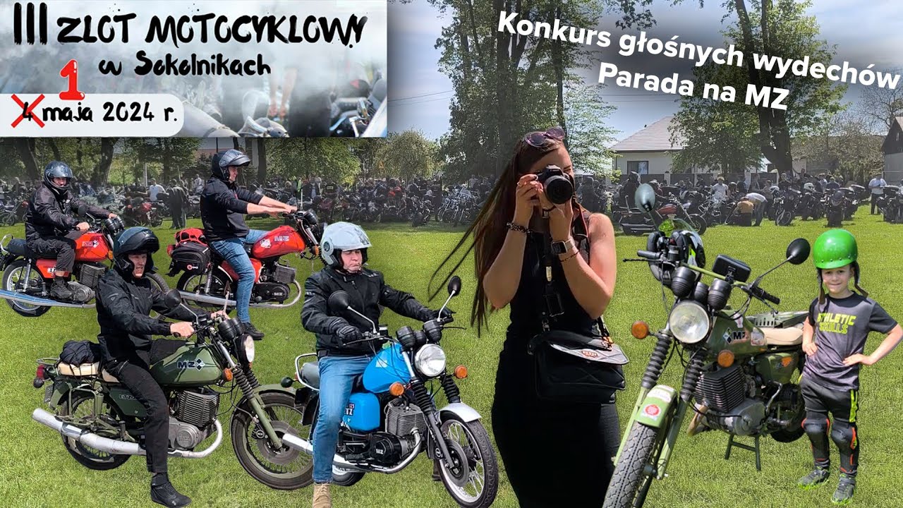 MZ-tki na zlocie Sokolniki 2024 😊😊😊 Parada MZ ETZ 250 125. Pani Fotograf zdjęcie MZ poproszę 😃😃😃