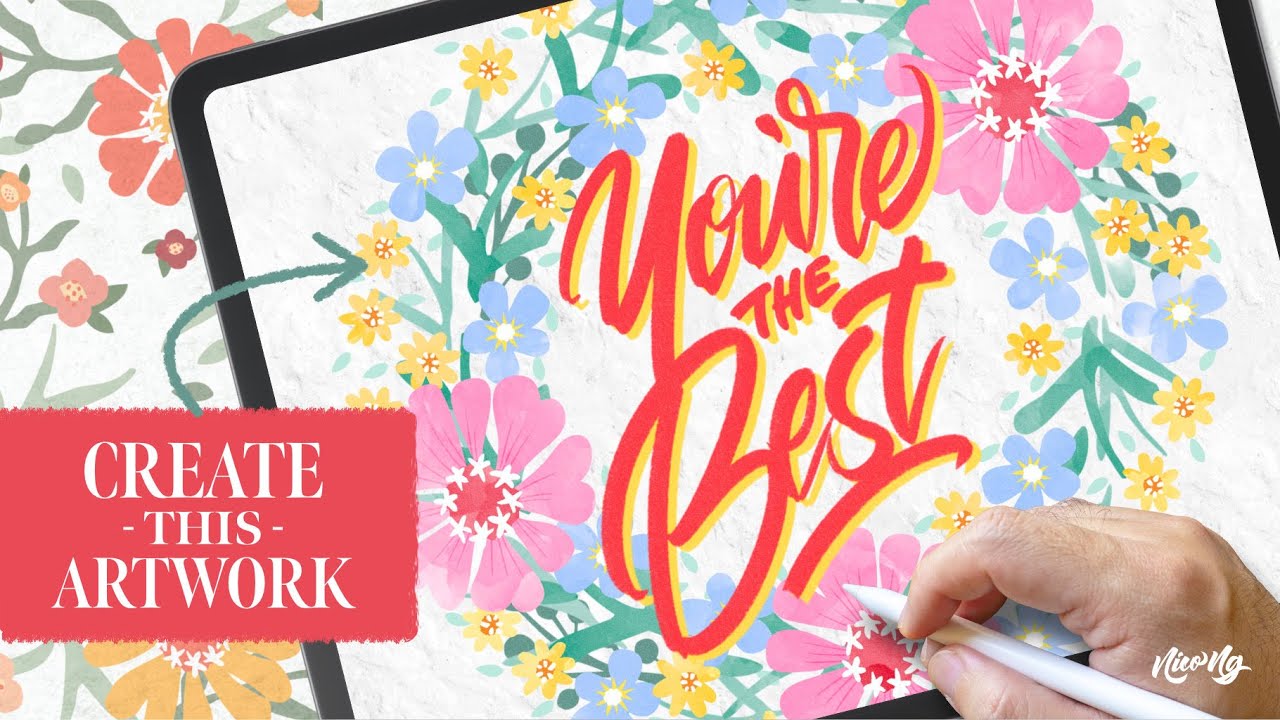 Floral Wreath Lettering (Realtime iPad Illustration Tutorial for Lettering)