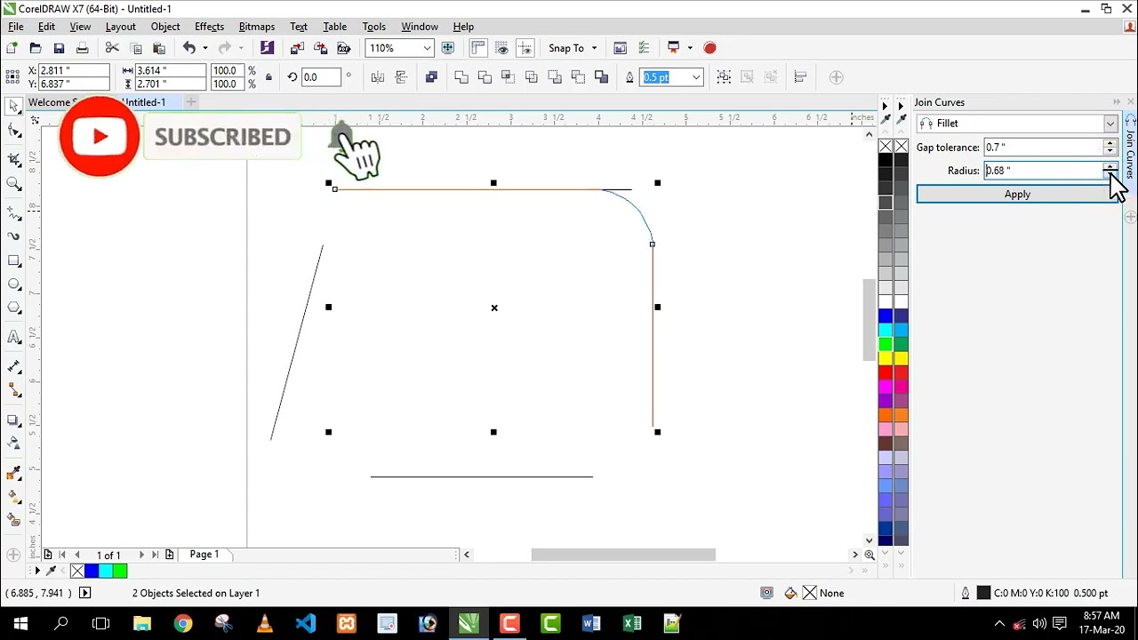 CorelDRAW Join curves all option,Extend,Fillet,Chamfer,Bezier Curve in CorelDRAW in hindi part 16