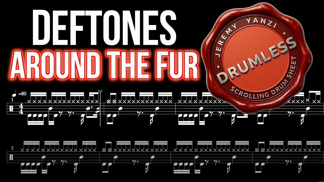 Deftones - Around The Fur - Drumless (with scrolling drum score)
