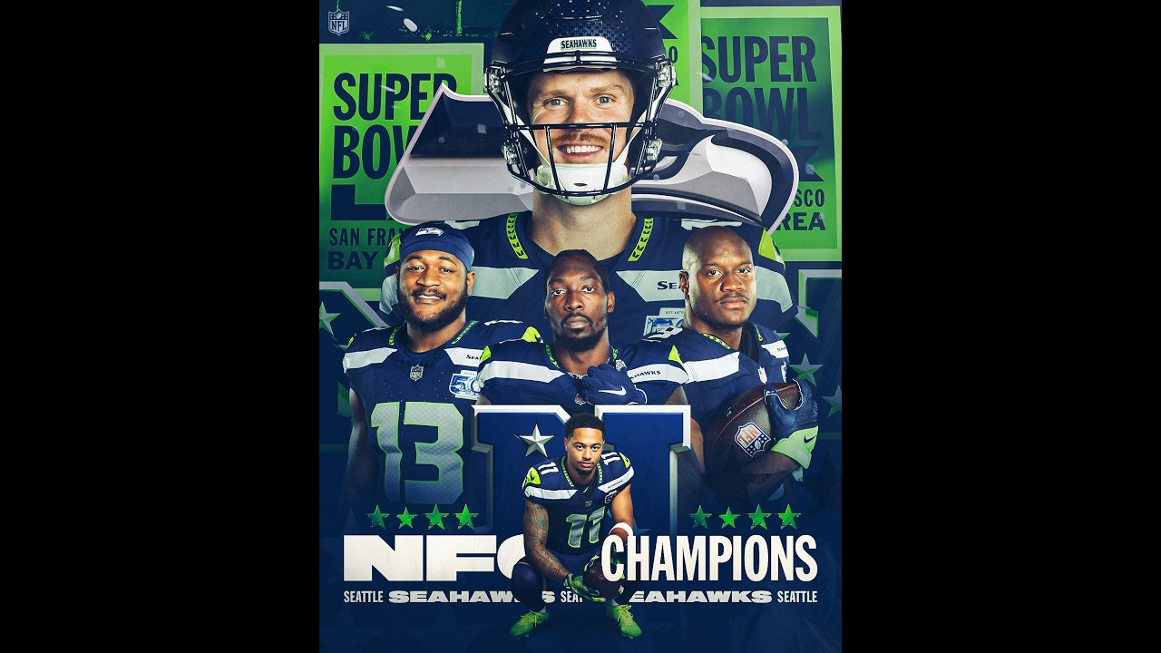 Seattle Seahawks as the NFC Super Bowl LX Championship! 🦅🔵🟢