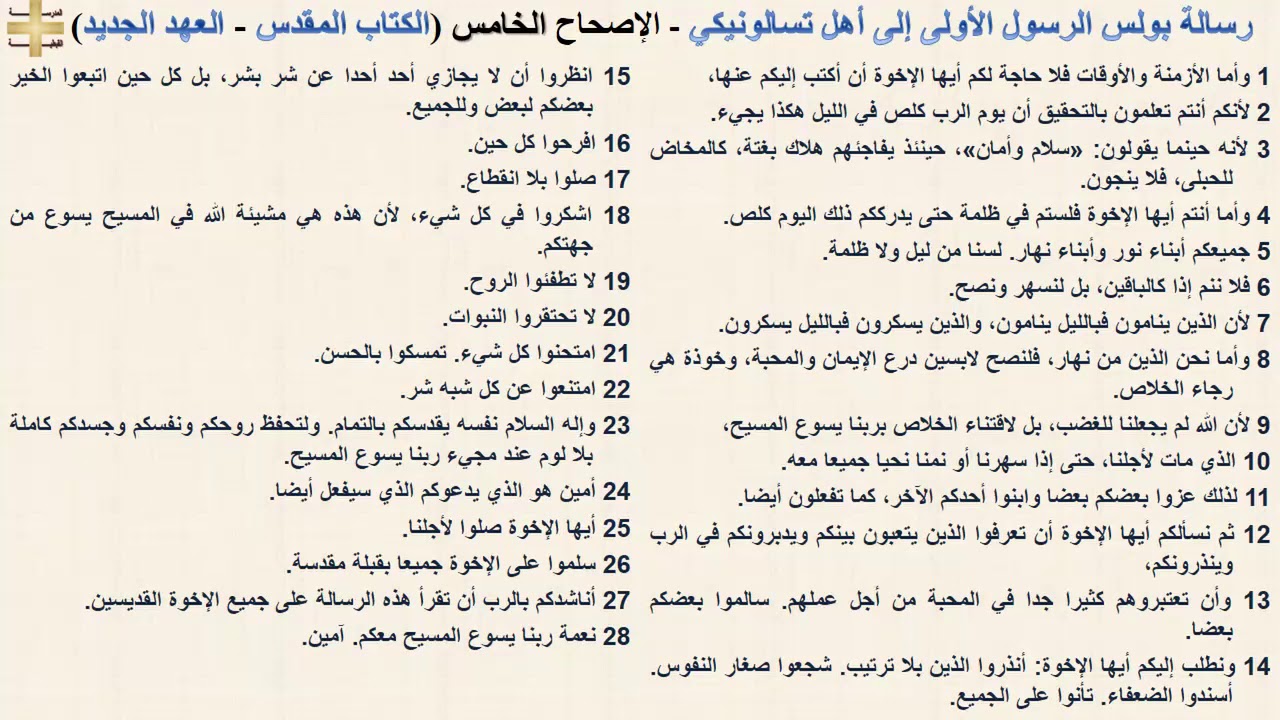 رسالة بولس الرسول الأولى إلى أهل تسالونيكي 5 - الإصحاح الخامس - د/مجدى نجيب - القس ابرام
