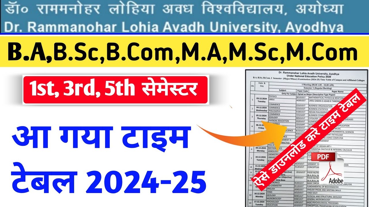 rmlau time table 2024 |rmlau time table 2024 kaise download kare|rmlau exam date 2024|rmlau exam