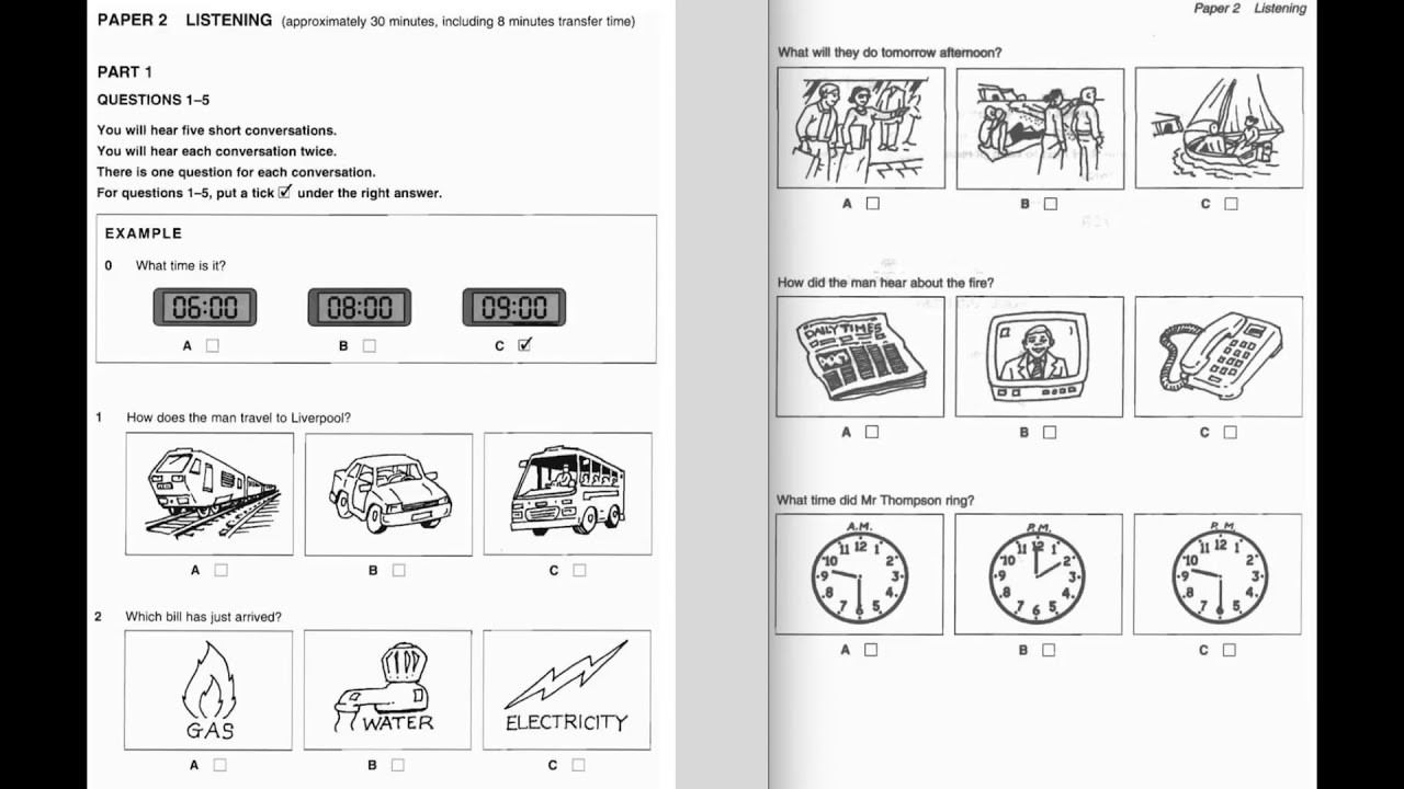 Listening A2, KET 1, Test 3, Part 1