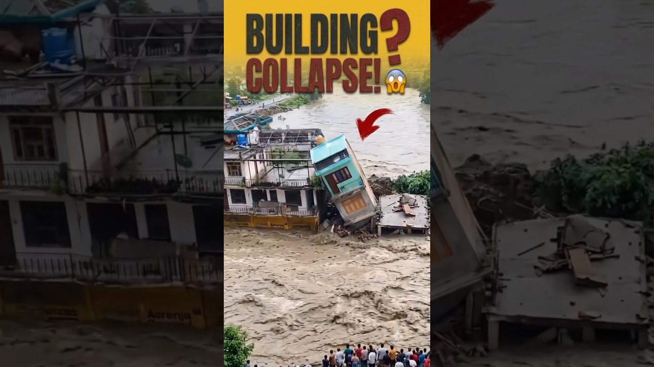 Building Tilts in a Massive Flood! 😱🌊🏢 | Terrifying Moment #Shorts
