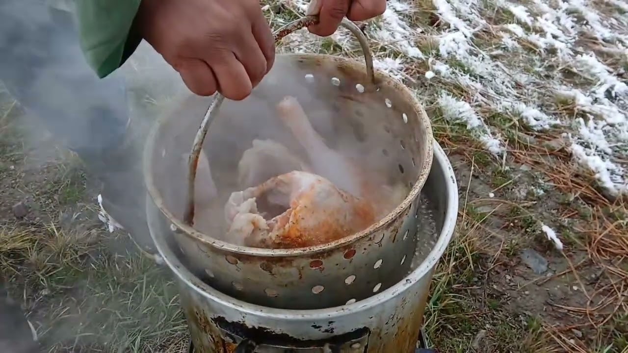 Deep frying a turkey in the winter. 