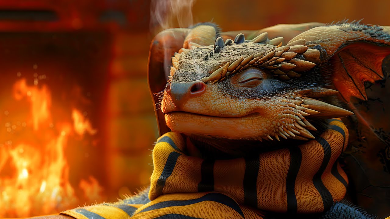 Hufflepuff's Cuddly Pet Dragon 🦡🐲 Warm and Cozy Fireplace Ambience