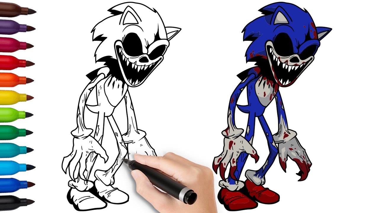 HOW TO DRAW SONIC EXE BLACK SUN | Friday Night Funkin (FNF) - (Draw & Color)