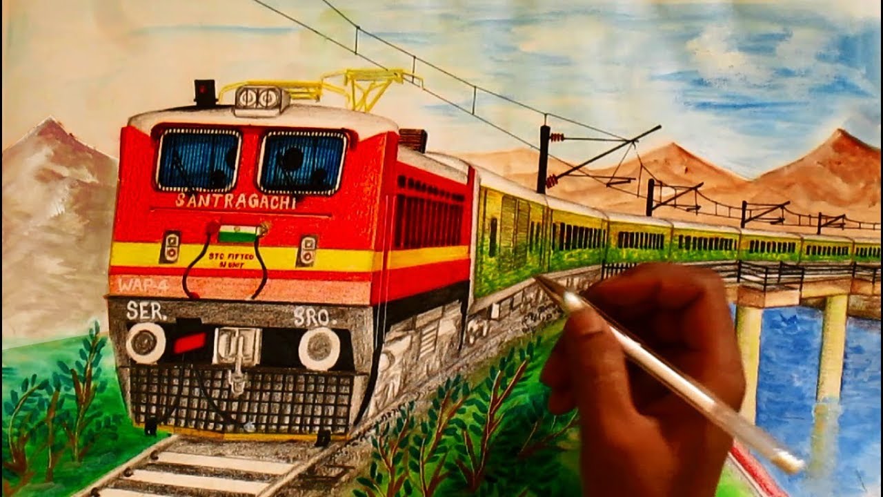 Duronto Express with WAP4 on bridge - Sketching || INDIAN RAILWAYS||