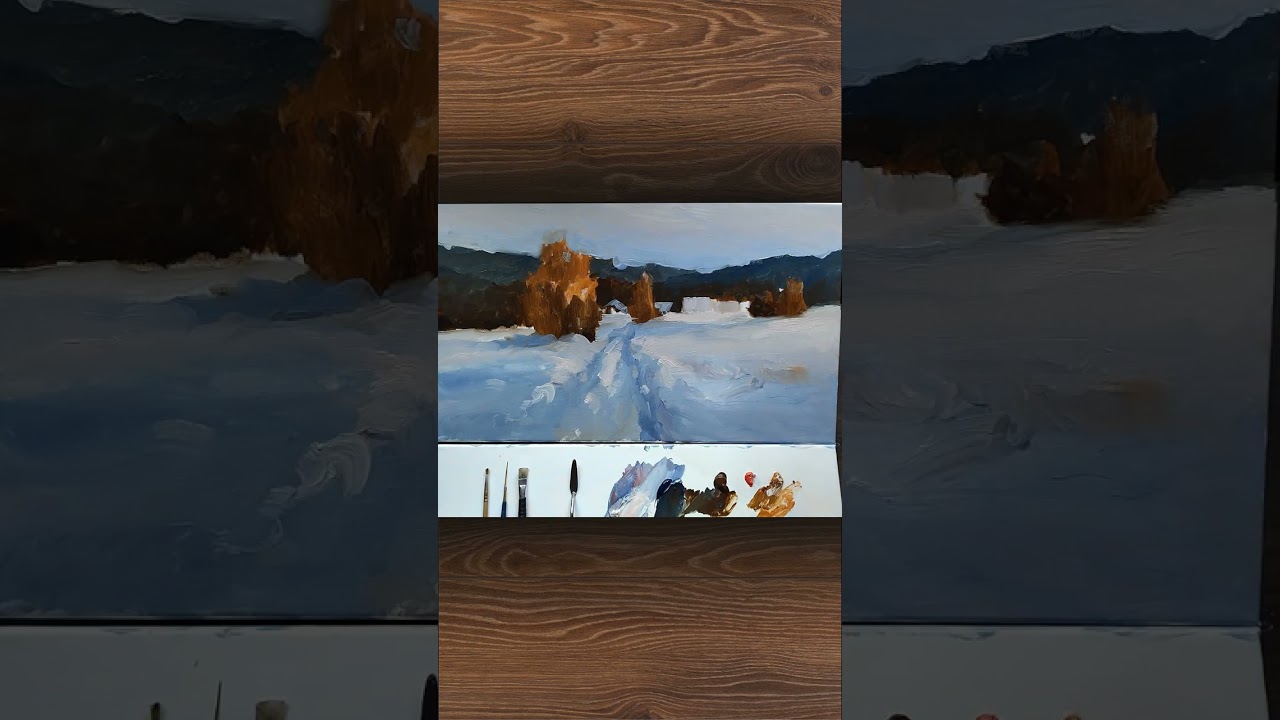 Winter Landscape Painting. Easy Art  #shorts