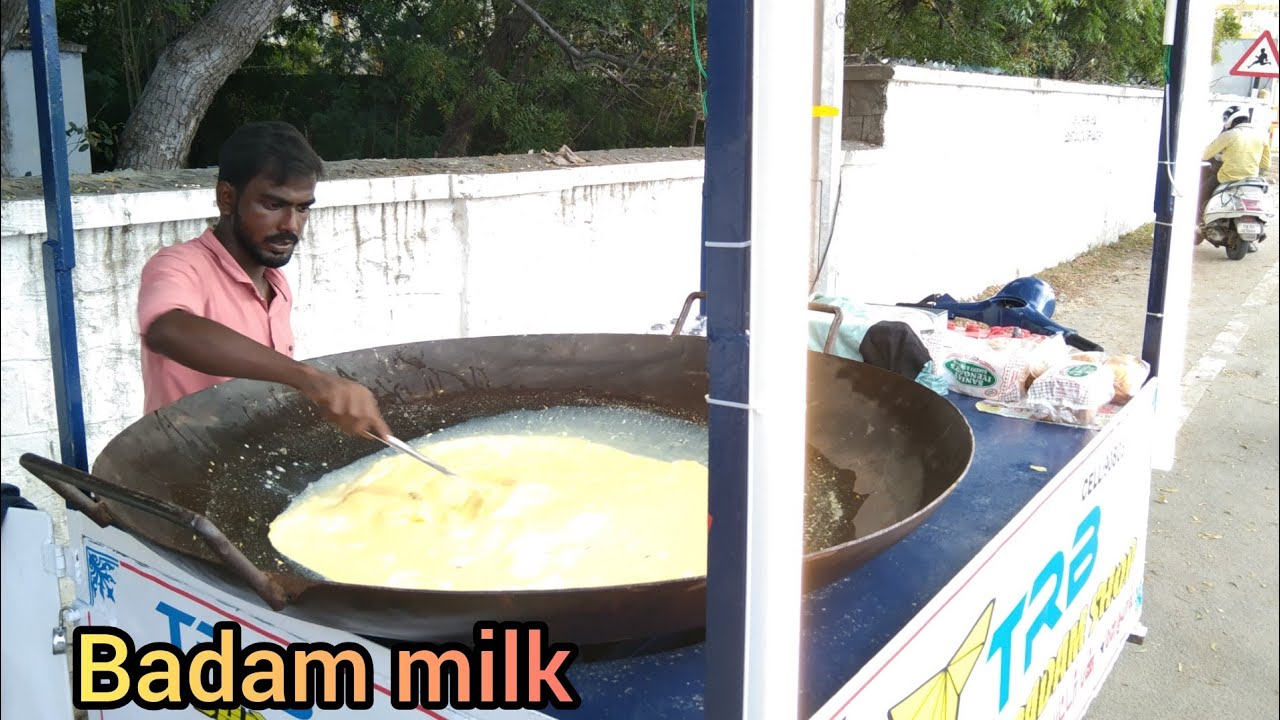 Badam milk street food making || badam  milk , butter Bun , bread omelette