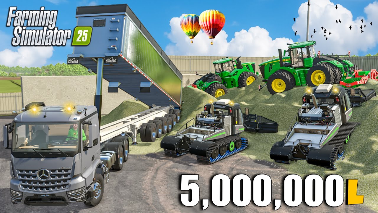 Выгрузка 5 000 000 литров мякины с использованием самых больших машин | Farming Simulator 25