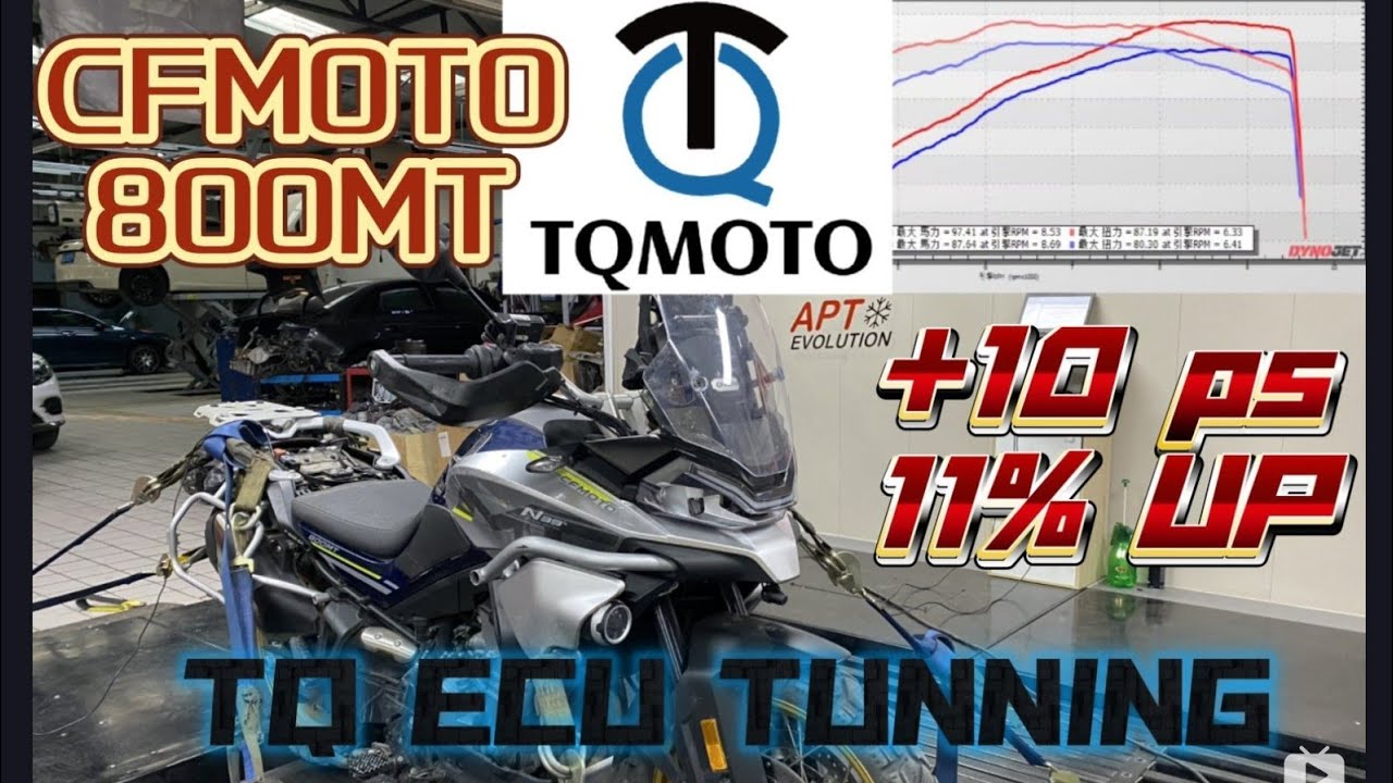+10hp CFMOTO 800MT 1 stage ECU tuning by TQMoto, 97hp on wheel