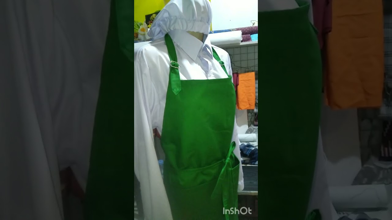 dapat pesanan celemek/apron 100 pc lengkap penutup kepala