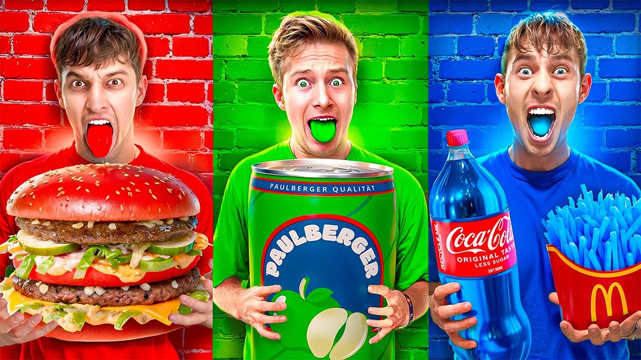 NUR die FARBE ESSEN die man TRÄGT für 100 STUNDEN! 😱