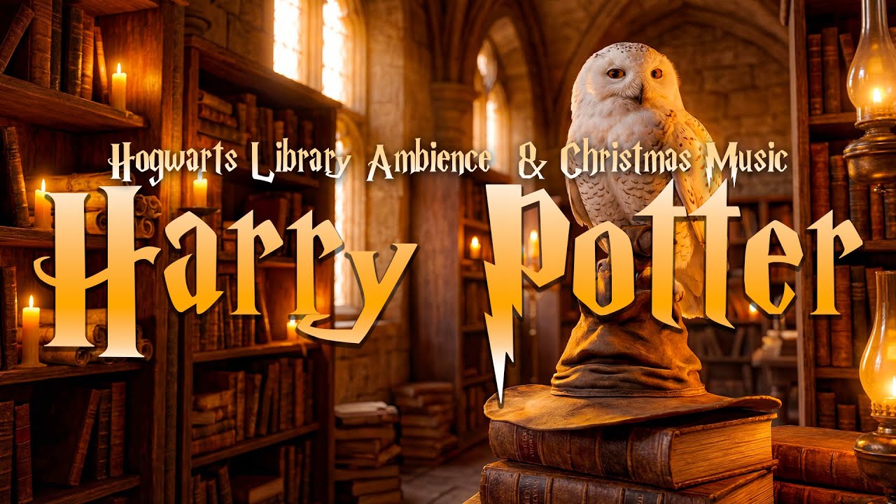 Hogwarts Library Ambience 📚 Cozy Wizard Study | Candlelight & Harry Potter Music