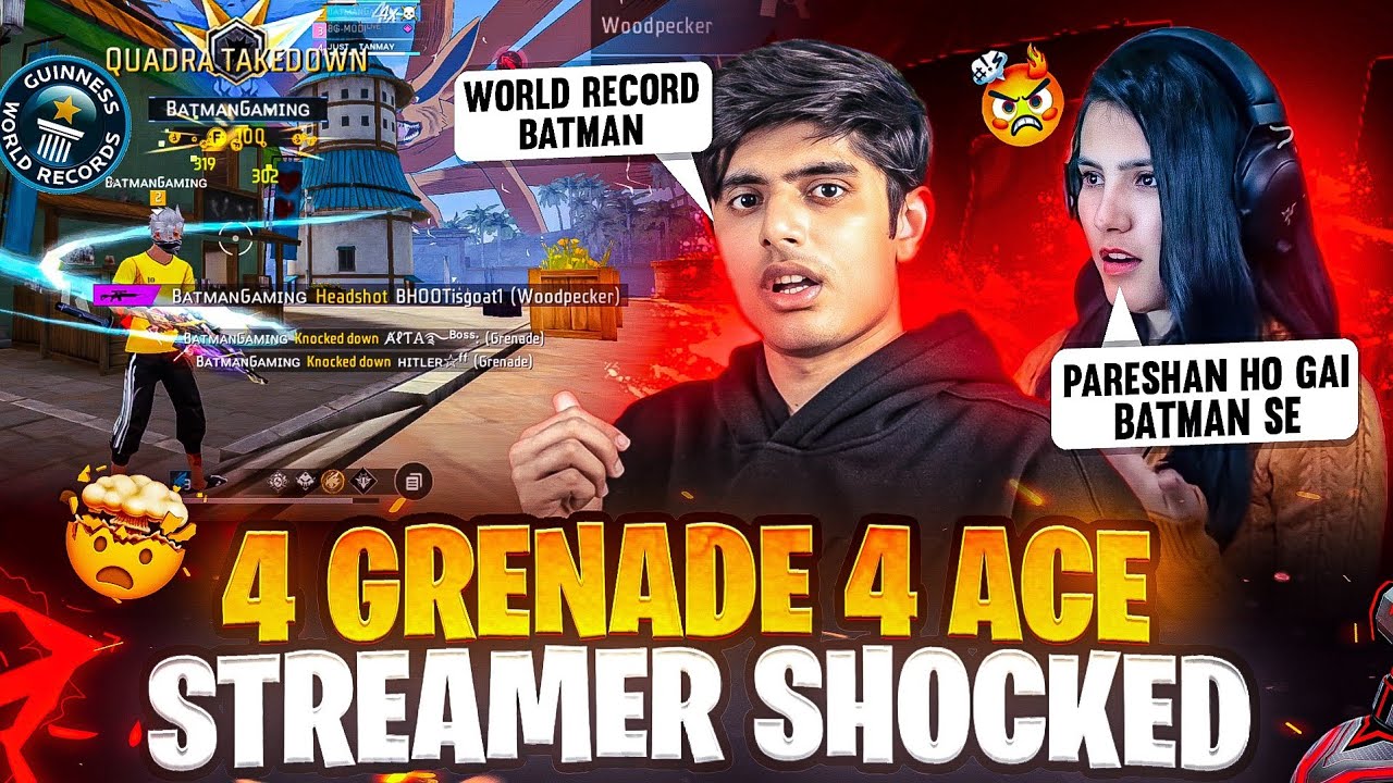 🗿I MADE WORLD 🌍 RECORD 4 GRENADE💣 4 ACE 🤯 STREAMER SHOCK 🤬 - GARENA FREE FIRE 🔥