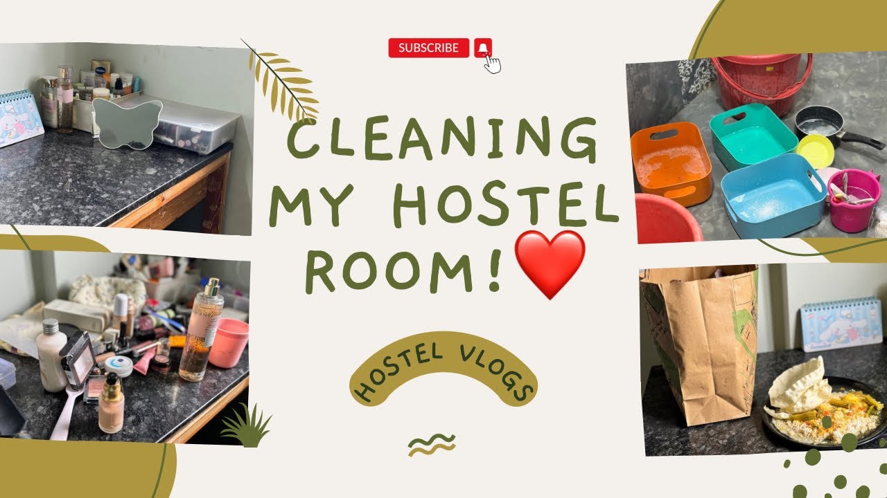 Cleaning my messy hostel room~💗🎀🧺🧽🧹