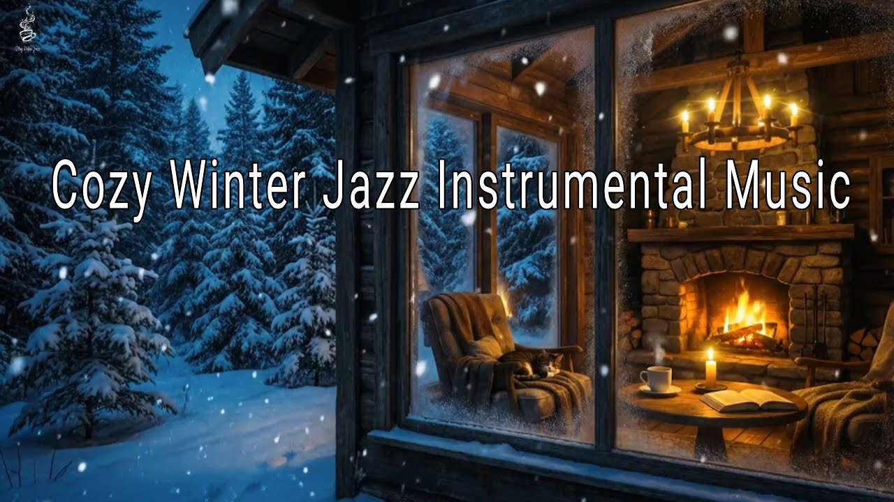 Cozy Winter Jazz ❄️ Fireplace Ambience in a Cabin for Relax, Unwind & Study