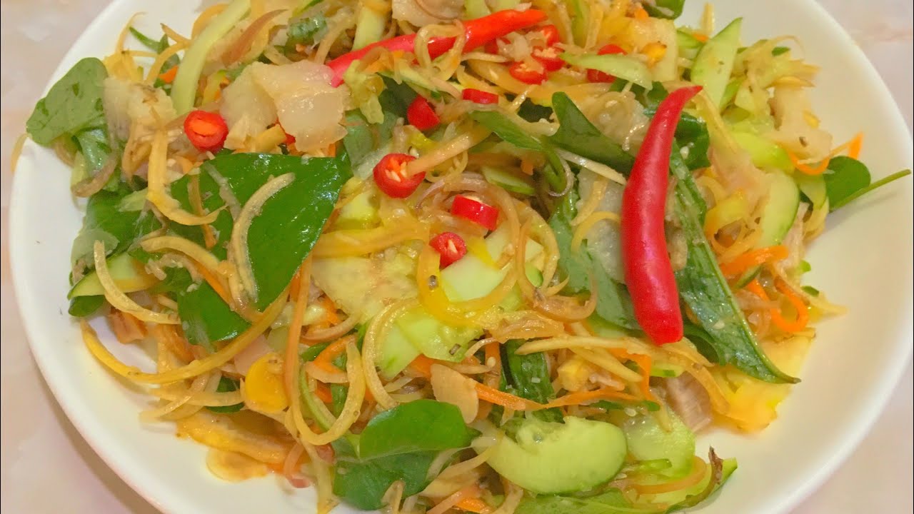 របៀបធ្វើញាំសាច់ជ្រូកត្រយ៉ូងចេក~Pork salad with Banana blossoms recipe|SreyLeak Yummy Cooking
