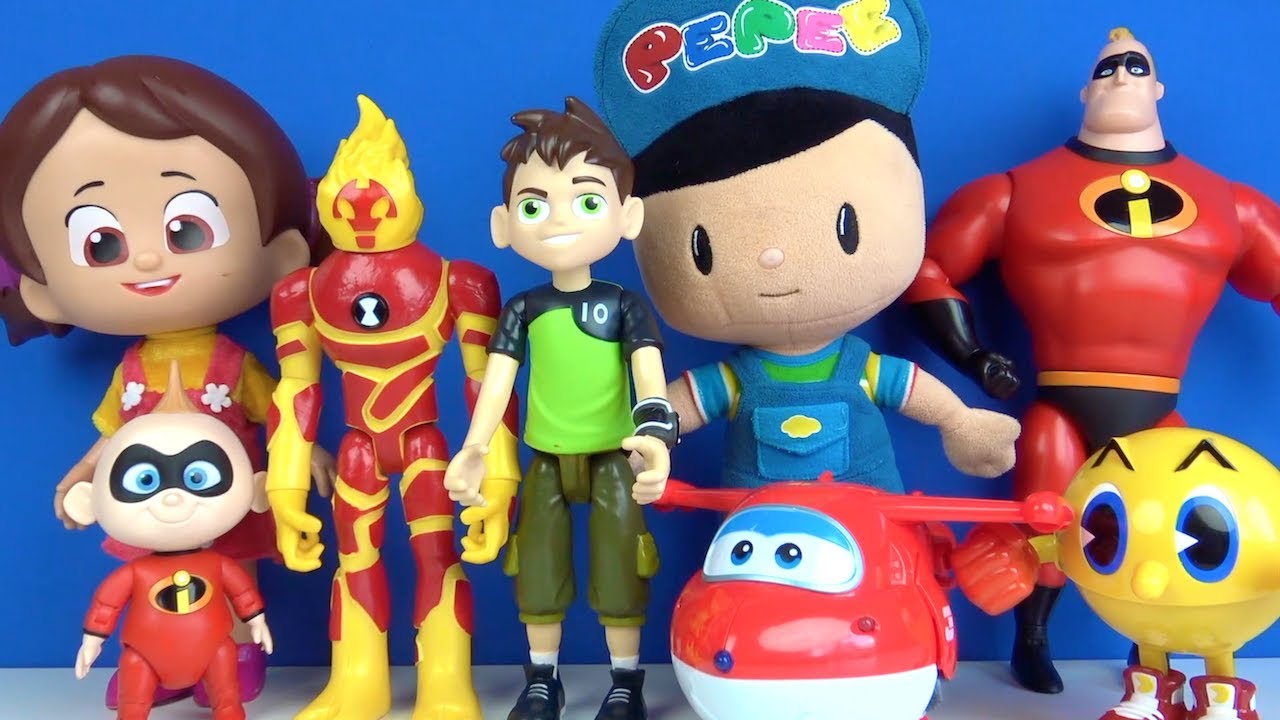 Ben10 çizgi film oyuncakları ile Pepee Niloya Harika Kanatlar Jett inanılmaz Aile 2 Pacman tanışıyor