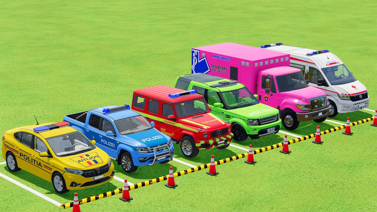 TRANSPORTING POLICE CARS, AMBULANCE, FIRE TRUCK, COLORFUL CARS WITH TRAIN - FARMING SIMULATOR 22 #10