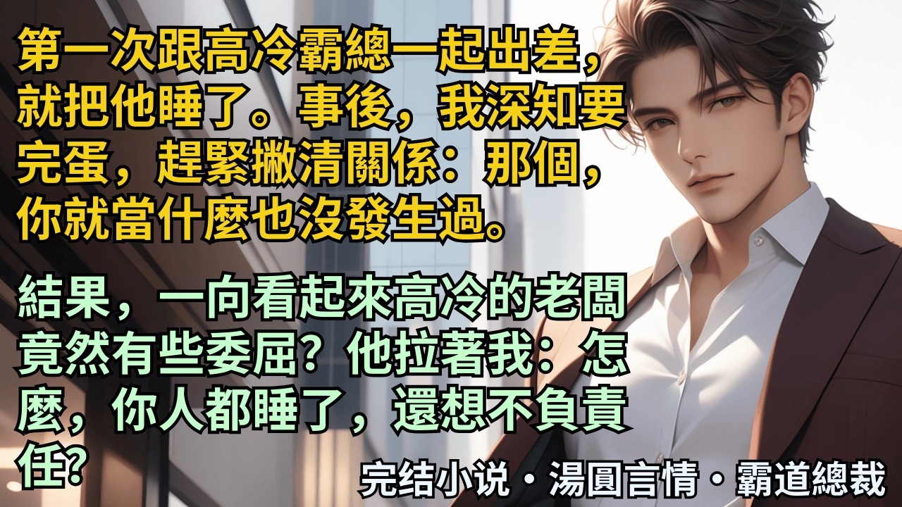 【完結小說】第一次跟高冷霸總出差，就把他睡了。事後我深知要完蛋，趕緊撇清關係：那個你就當什麼也沒發生過。結果，一向看起來高冷的他竟拉著我：你人都睡了，還想不負責任？#小說 #爽文 #甜文 #霸道總裁