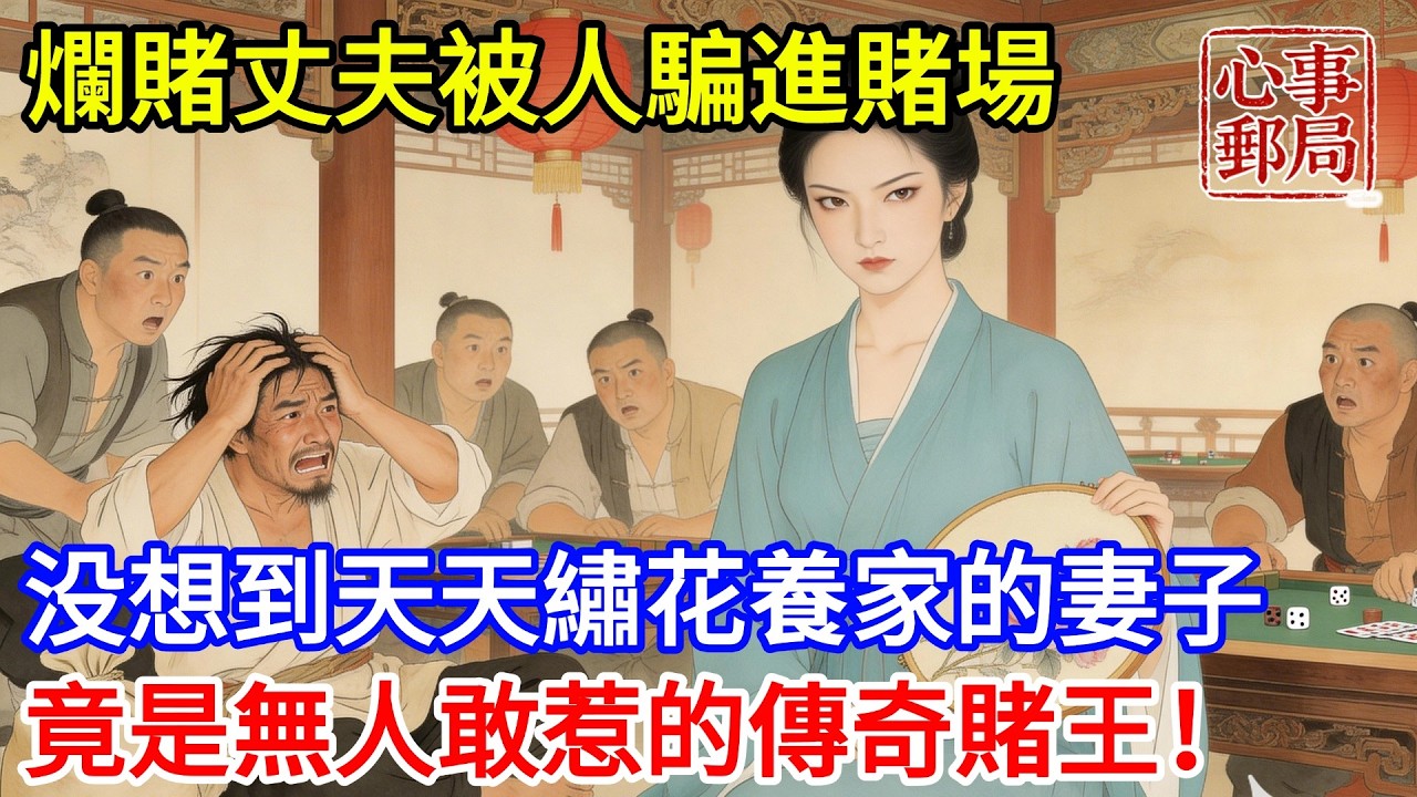 爛賭丈夫被人騙進賭場輸光全部家產，誰想到天天繡花養家的妻子，竟是當年江湖上無人敢惹的傳奇賭王！【心事郵局】#民間故事#傳統故事#故事頻道#聽書#睡前故事#情感