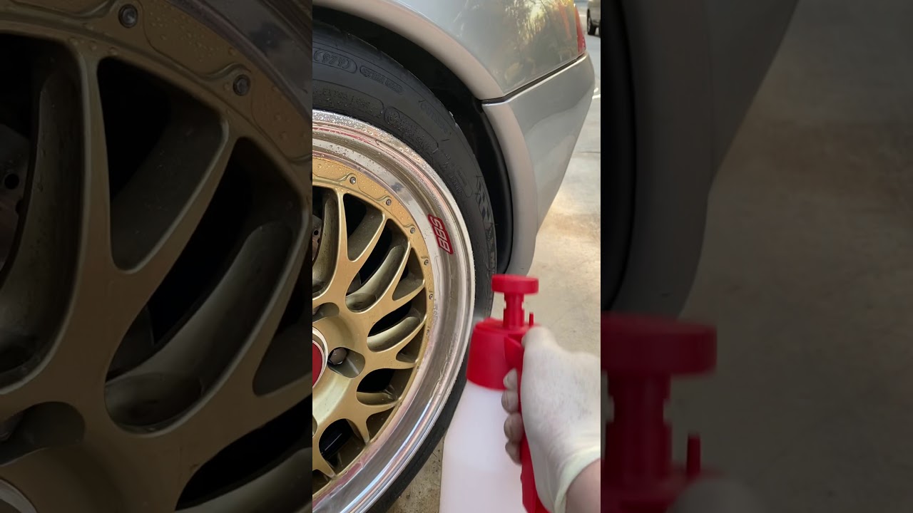 ceramic wheel cleaner spray on E88 BBS gold forged wheel, Porsche 911 air cooled (993)