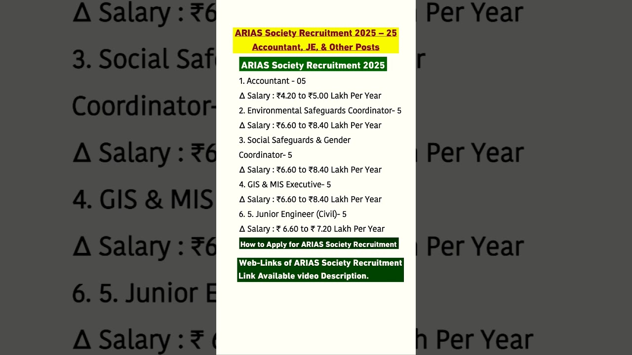 ARIAS New Recruitment 2025 #shorts #jobs #education