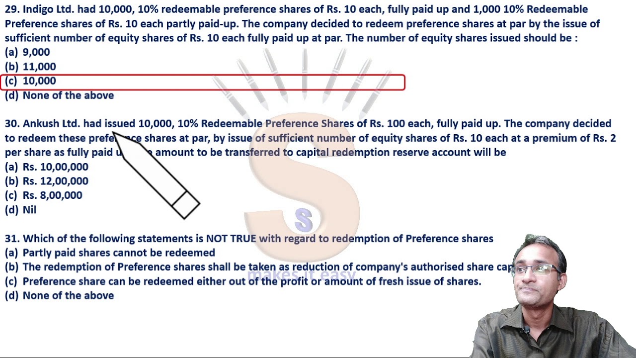 SYBCOM I SYBAF I SEM 4 I REDEMPTION OF PREFERENCE SHARES I MCQ's