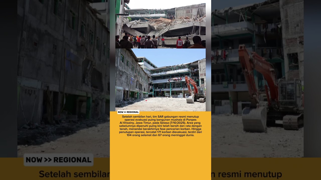 Ttim SAR gabungan resmi menutup operasi evakuasi di Ponpes Al Khoziny, pada Selasa (7/10/2025).