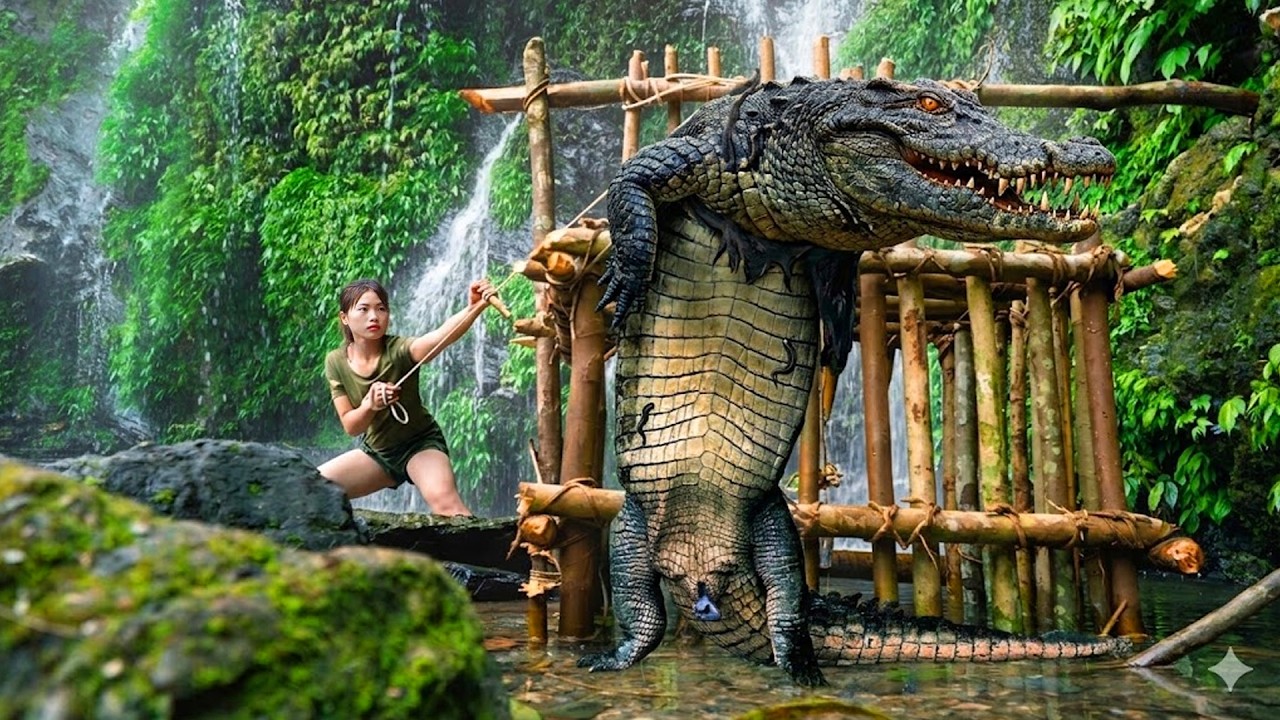 Extreme Solo Survival: Crafting Powerful Giant Crocodile Traps in the Wild