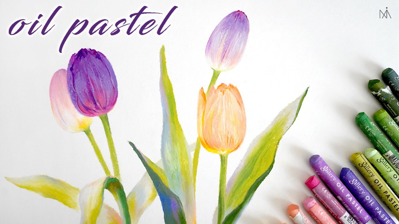 How To Paint Tulip flowers with oil pastels : 크레파스/오일파스텔로 튤립 꽃 일러스트 그리기 [NIA]