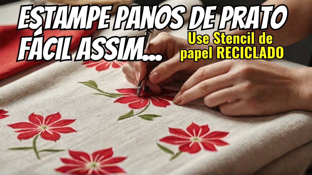 Como Estampar Panos de Prato com Stencil feito em CASA - Truque RÁPIDO