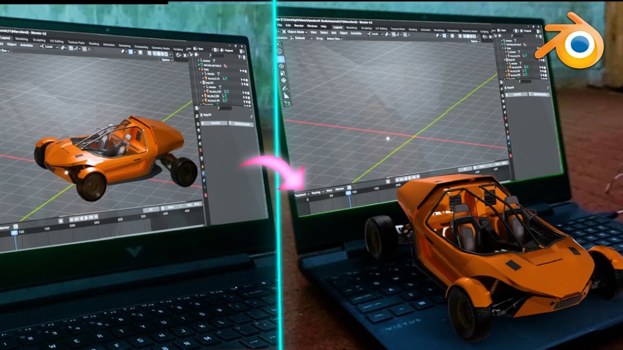 Get a car from Laptop Screen using Blender 3d - VFX tutorial