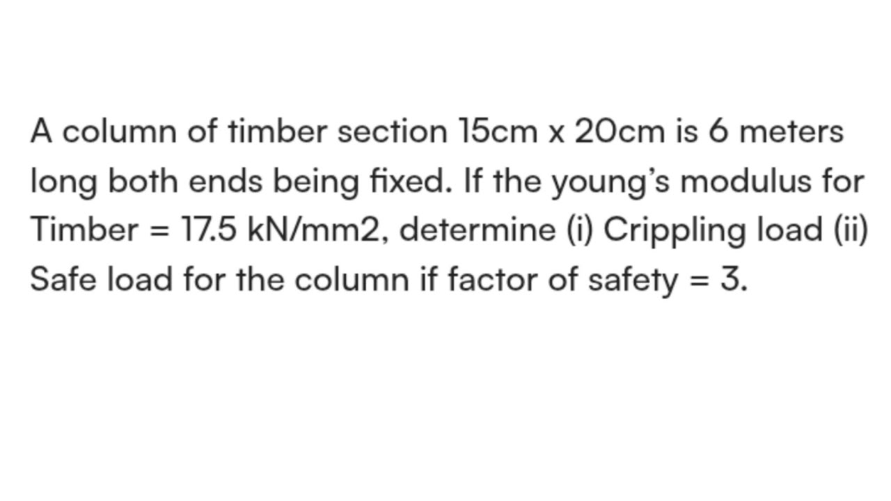A column of timber section 15cm x 20cm is 6 meters long both ends being fixed. If the young'