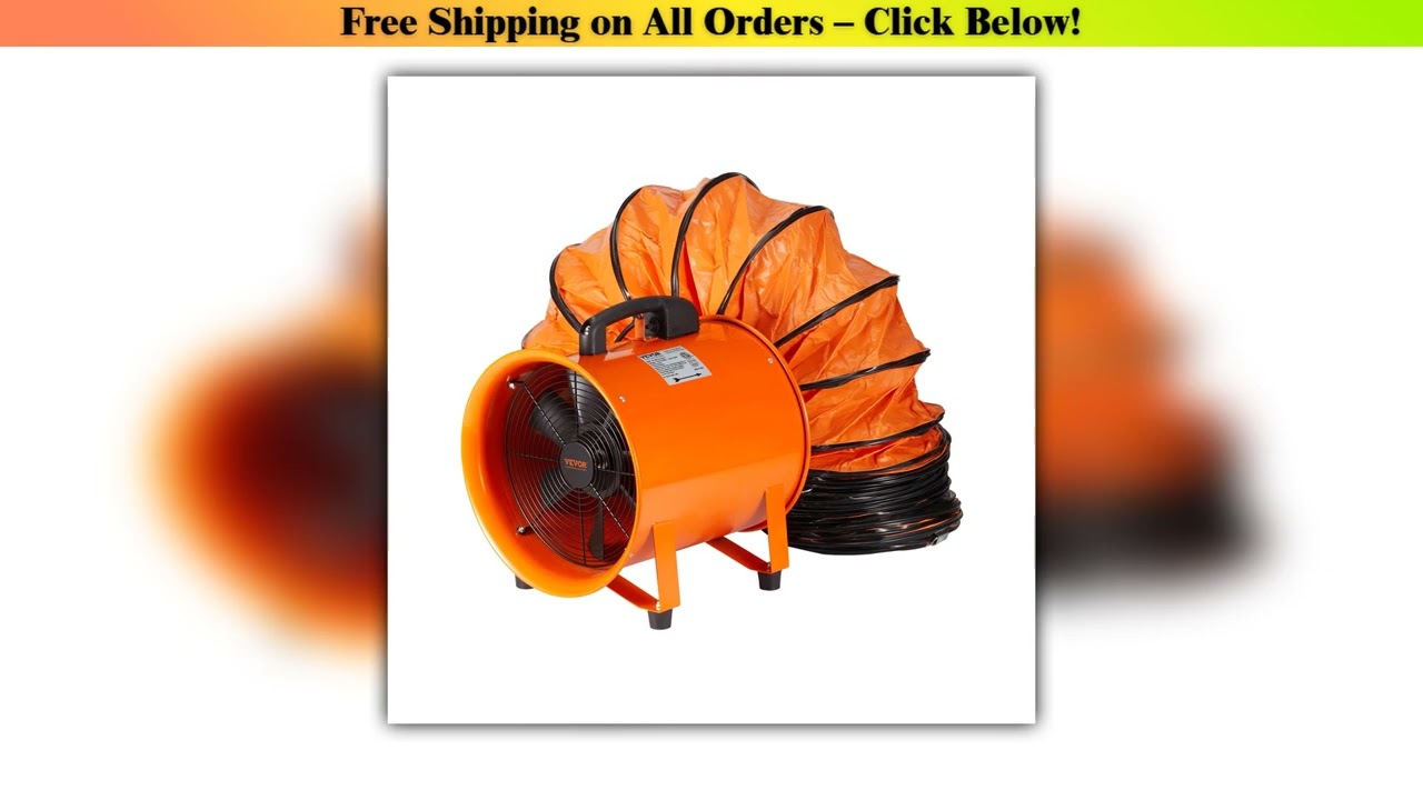 VEVOR 8 inch Exhaust Fan Industrial Ventilation Fan with 10M/5M PVC Duct Hose 145W Portable