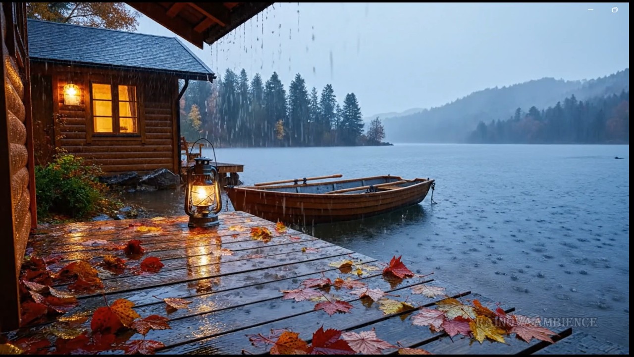 Cozy Lakeside Cabin in Heavy Rain 🌧️ Relaxing Rain Sounds for Sleep & Study