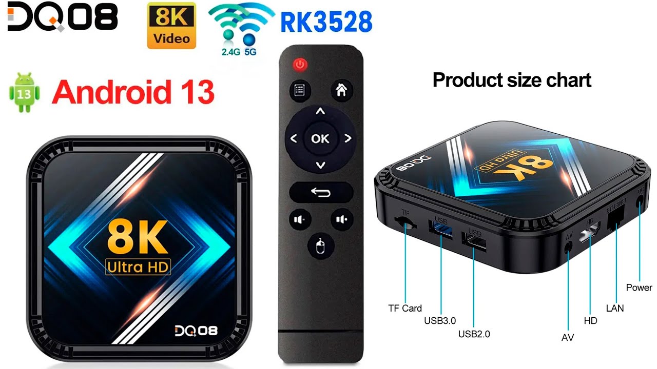 DQ08 RK3528 Smart TV Box Android 13 Quad Core Cortex A53 Support 8K Video 4K HDR10+ Dual Wifi BT