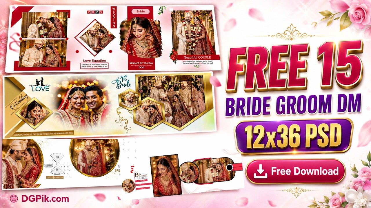 15 Free Bride Groom Wedding Album DM 12x36 PSD Designs | 12x36 DM PSD Free Download