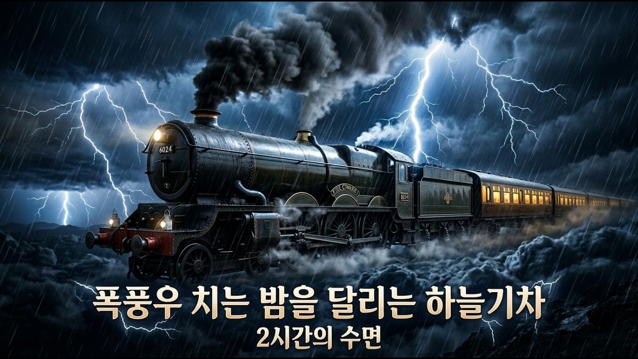 폭풍우 치는 밤을 달리는 하늘기차 : 2시간 수면 ASMR